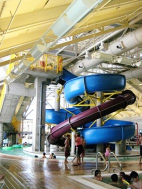      Silliman Center has two large water slides that drop into a four feet deep pool. The tower rises twenty feet above the pool deck. One slide is a full chute and the other slide is a half chute. “It is like a mini indoor waterpark in their,” senior Sabah Khokhar said.