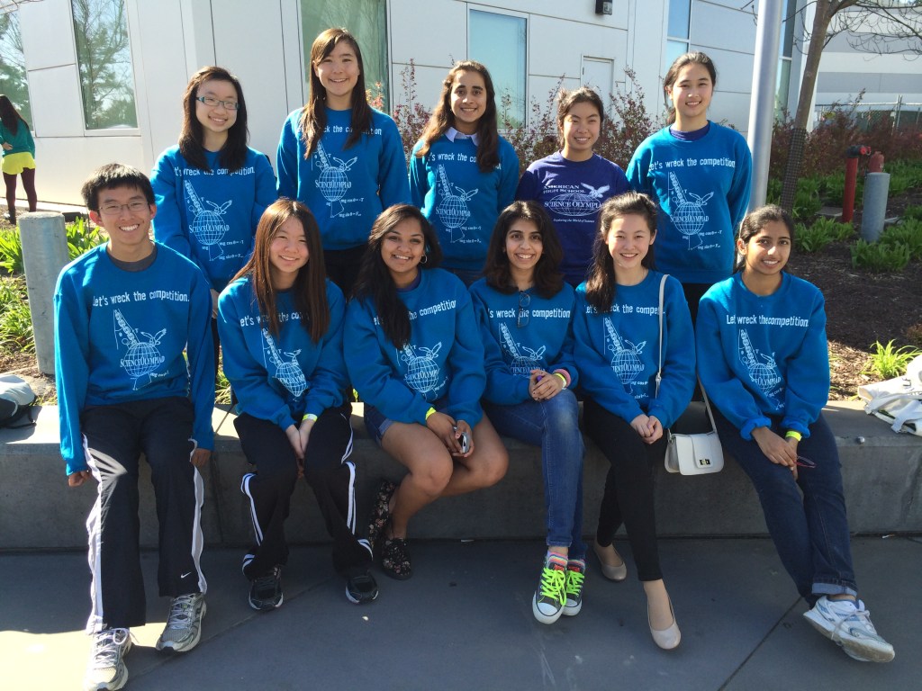 Front row (left to right): Daniel Ma, Emily Wang, Pooja Sakthivel, Meghna Satish, Diana Huang, Shweta Kinger Back row (left to right): Levina Lin, Geralyn Moore, Garima Raheja, Melissa Chen, Diane Zhou Not pictured: Aswini Krishnan, Saisha Agrawal, Trisha Agrawal, Vidya Pingali The Science Olympiad Team at American were happy placing eighth place at the Bay Area Regional Science Olympiad competition. “It’s actually quite an achievement for a relatively new team,” freshman participant Saisha Agrawal said.