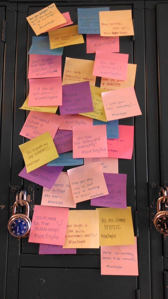 One of the many lockers in the rotunda is covered from top to bottom with loving messages. As the week began to come to a close, the school began to feel its positive reinforcement grow. “Personally, I liked compliment day the most because every locker had a post-it note with a compliment written on it,” junior Malvika Brahmbhatt said. “When we all walked out of fourth period block on Thursday, tired and waiting for Friday to finally come, we were greeted by so many colorful notes and I think everyone smiled to themselves when they read the note on their own locker.”