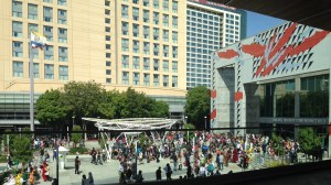 Guests crowd outside the newly refurbished McEnry Convention Center in San Jose.. “It’s so cool how so many people come together to celebrate anime and manga and stuff associated with it,  its amazing what happens when people get together.” Chan said.