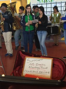 Junior Emily Keshner and senior Alyssa Tran played their clarinets to collect donations. The Penny Drive fundraiser was held during the week of March 16 till March 20, 2015 at lunch in the rotunda.