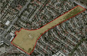 A zoomed out view of the land where the new school is going to be build. 